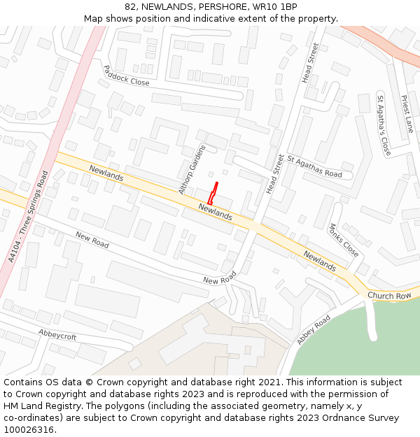 82, NEWLANDS, PERSHORE, WR10 1BP: Location map and indicative extent of plot