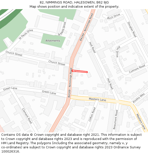 82, NIMMINGS ROAD, HALESOWEN, B62 9JG: Location map and indicative extent of plot