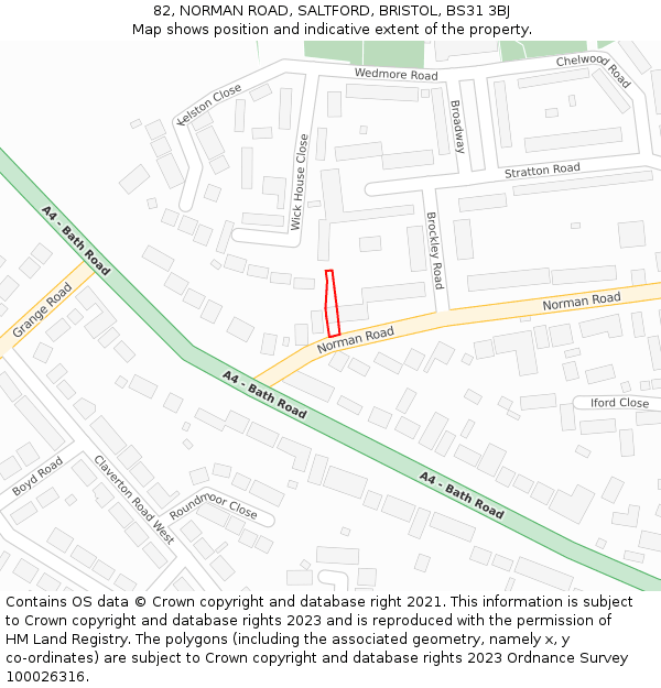 82, NORMAN ROAD, SALTFORD, BRISTOL, BS31 3BJ: Location map and indicative extent of plot