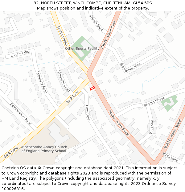 82, NORTH STREET, WINCHCOMBE, CHELTENHAM, GL54 5PS: Location map and indicative extent of plot