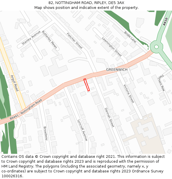 82, NOTTINGHAM ROAD, RIPLEY, DE5 3AX: Location map and indicative extent of plot