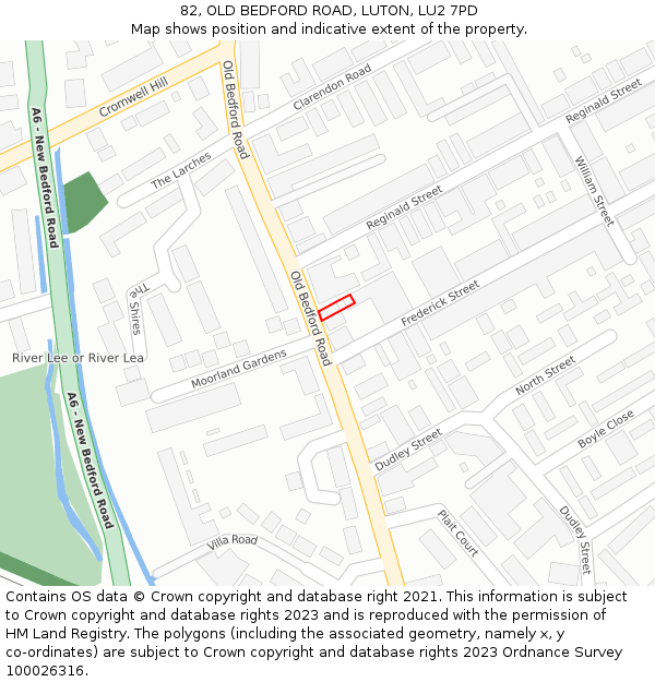 82, OLD BEDFORD ROAD, LUTON, LU2 7PD: Location map and indicative extent of plot