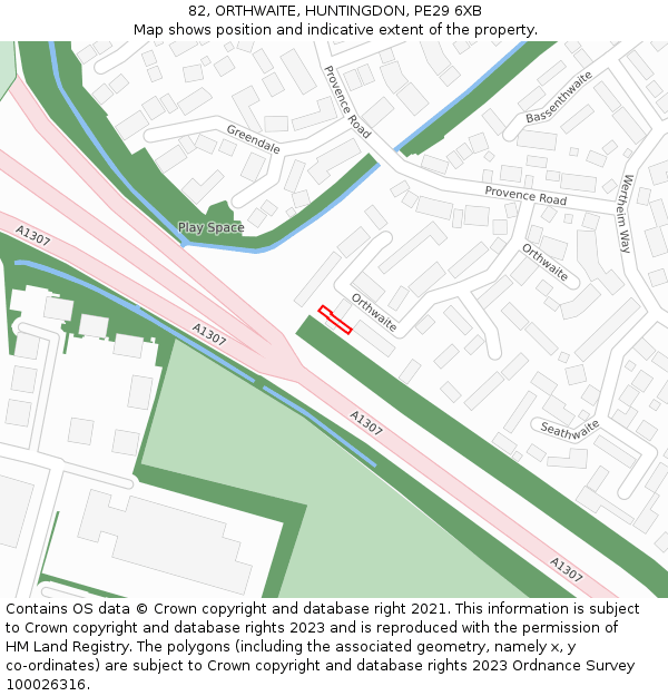 82, ORTHWAITE, HUNTINGDON, PE29 6XB: Location map and indicative extent of plot