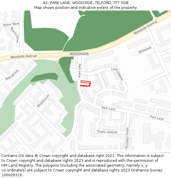 82, PARK LANE, WOODSIDE, TELFORD, TF7 5GB: Location map and indicative extent of plot