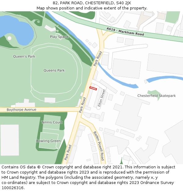 82, PARK ROAD, CHESTERFIELD, S40 2JX: Location map and indicative extent of plot