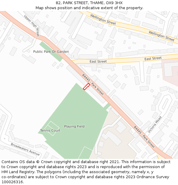 82, PARK STREET, THAME, OX9 3HX: Location map and indicative extent of plot