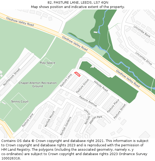 82, PASTURE LANE, LEEDS, LS7 4QN: Location map and indicative extent of plot