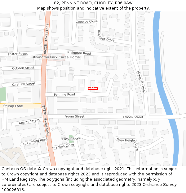 82, PENNINE ROAD, CHORLEY, PR6 0AW: Location map and indicative extent of plot