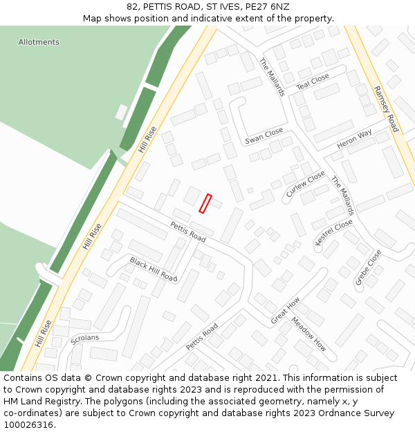 82, PETTIS ROAD, ST IVES, PE27 6NZ: Location map and indicative extent of plot