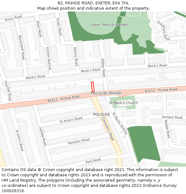 82, PINHOE ROAD, EXETER, EX4 7HL: Location map and indicative extent of plot