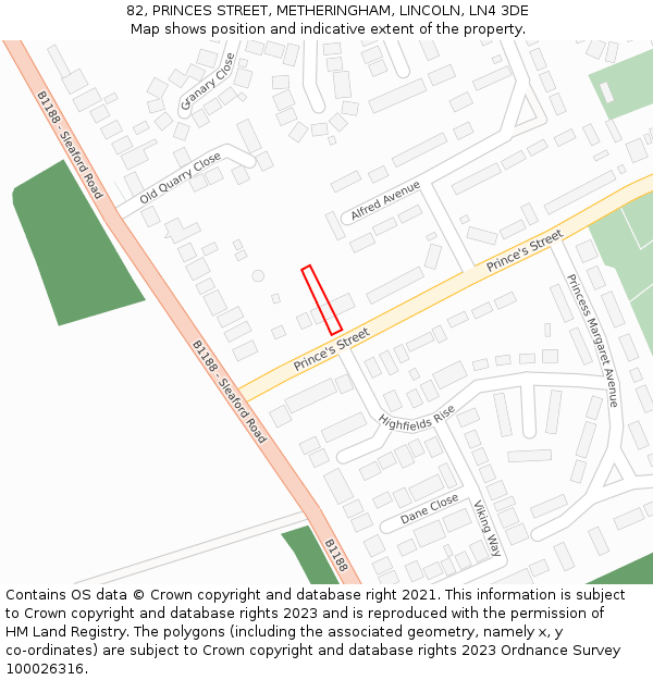 82, PRINCES STREET, METHERINGHAM, LINCOLN, LN4 3DE: Location map and indicative extent of plot