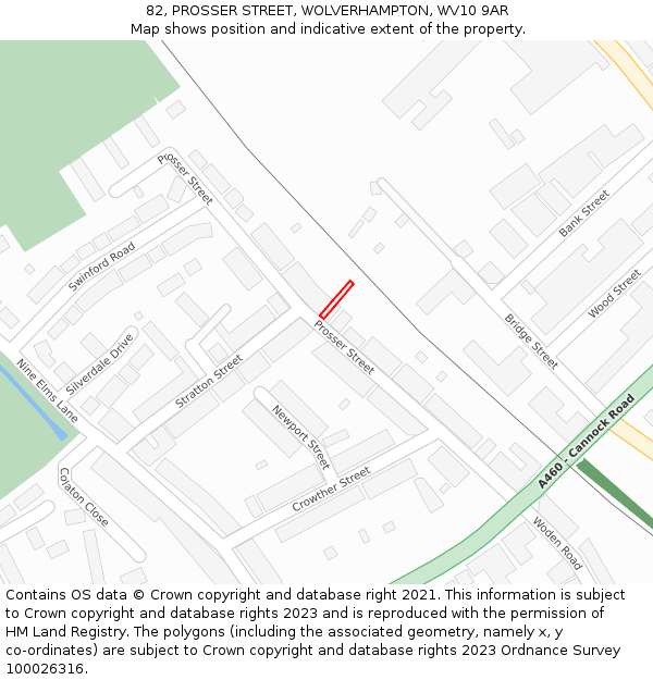 82, PROSSER STREET, WOLVERHAMPTON, WV10 9AR: Location map and indicative extent of plot