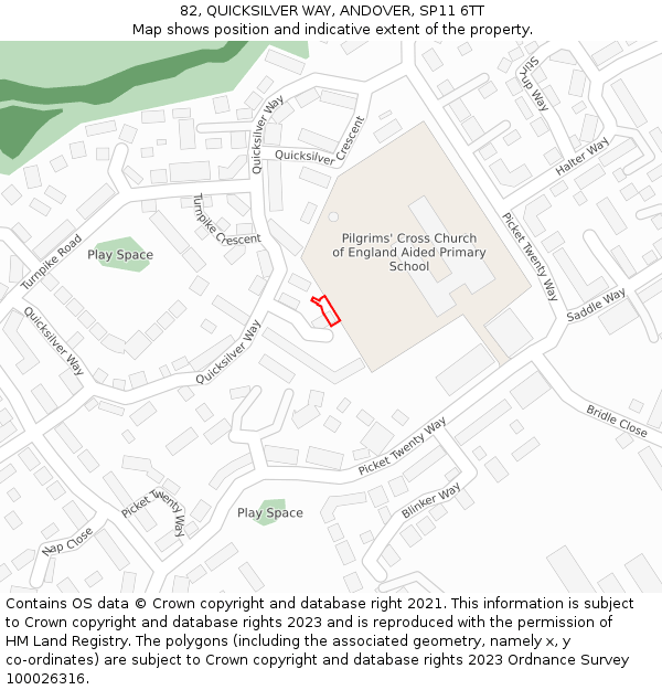 82, QUICKSILVER WAY, ANDOVER, SP11 6TT: Location map and indicative extent of plot