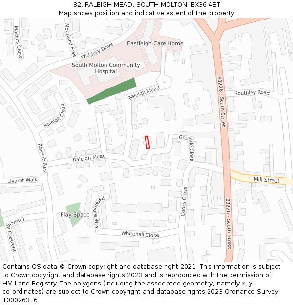 82, RALEIGH MEAD, SOUTH MOLTON, EX36 4BT: Location map and indicative extent of plot