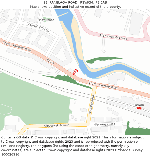 82, RANELAGH ROAD, IPSWICH, IP2 0AB: Location map and indicative extent of plot