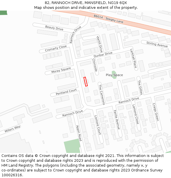 82, RANNOCH DRIVE, MANSFIELD, NG19 6QX: Location map and indicative extent of plot