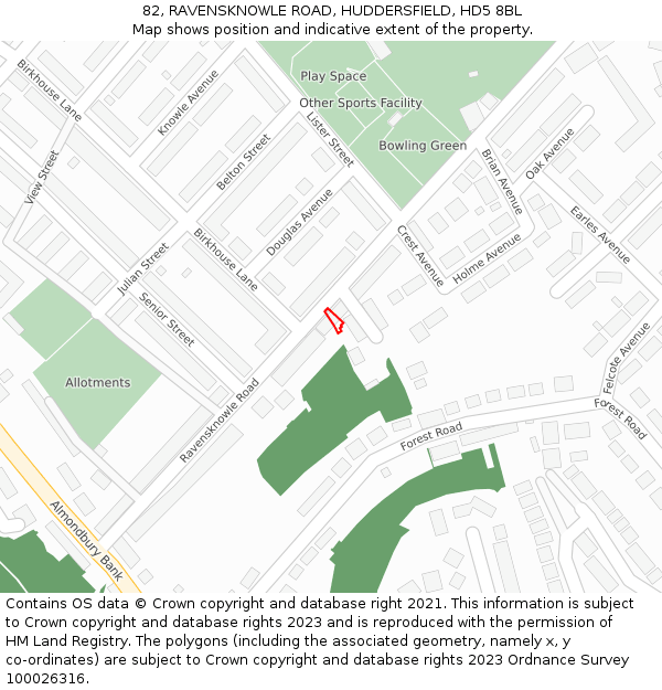 82, RAVENSKNOWLE ROAD, HUDDERSFIELD, HD5 8BL: Location map and indicative extent of plot