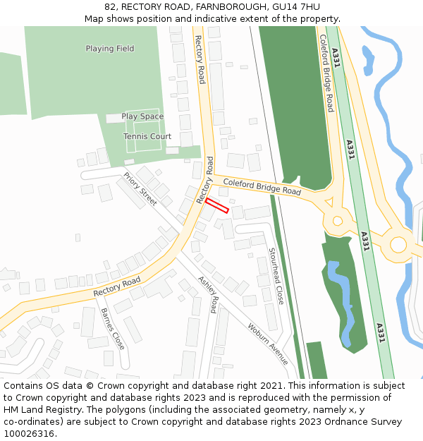 82, RECTORY ROAD, FARNBOROUGH, GU14 7HU: Location map and indicative extent of plot