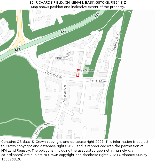 82, RICHARDS FIELD, CHINEHAM, BASINGSTOKE, RG24 8JZ: Location map and indicative extent of plot