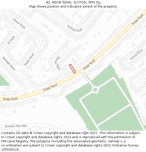 82, RIDGE ROAD, SUTTON, SM3 9LJ: Location map and indicative extent of plot