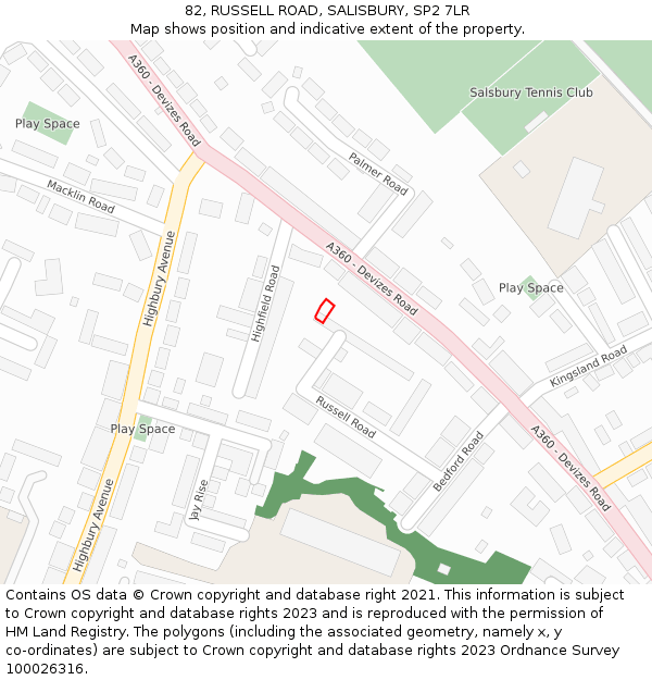 82, RUSSELL ROAD, SALISBURY, SP2 7LR: Location map and indicative extent of plot