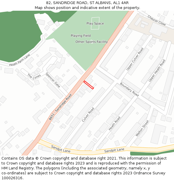 82, SANDRIDGE ROAD, ST ALBANS, AL1 4AR: Location map and indicative extent of plot