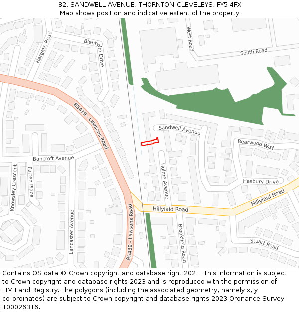 82, SANDWELL AVENUE, THORNTON-CLEVELEYS, FY5 4FX: Location map and indicative extent of plot