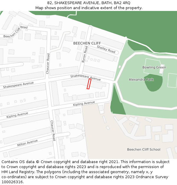 82, SHAKESPEARE AVENUE, BATH, BA2 4RQ: Location map and indicative extent of plot
