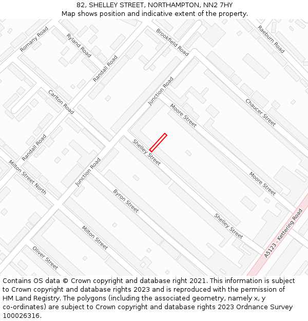 82, SHELLEY STREET, NORTHAMPTON, NN2 7HY: Location map and indicative extent of plot