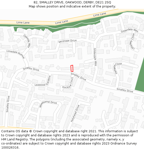 82, SMALLEY DRIVE, OAKWOOD, DERBY, DE21 2SQ: Location map and indicative extent of plot