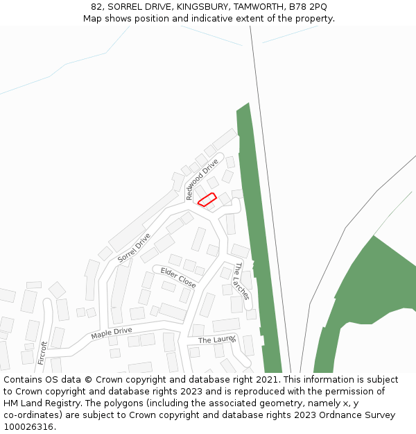 82, SORREL DRIVE, KINGSBURY, TAMWORTH, B78 2PQ: Location map and indicative extent of plot