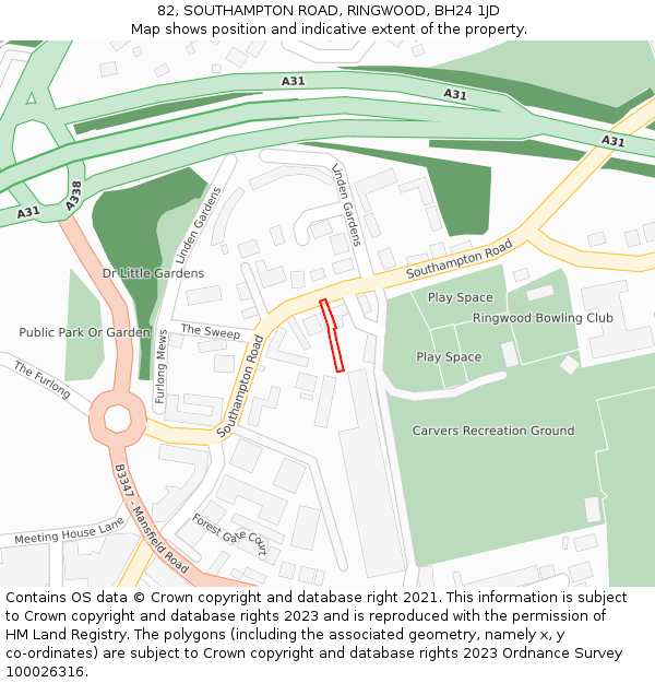 82, SOUTHAMPTON ROAD, RINGWOOD, BH24 1JD: Location map and indicative extent of plot