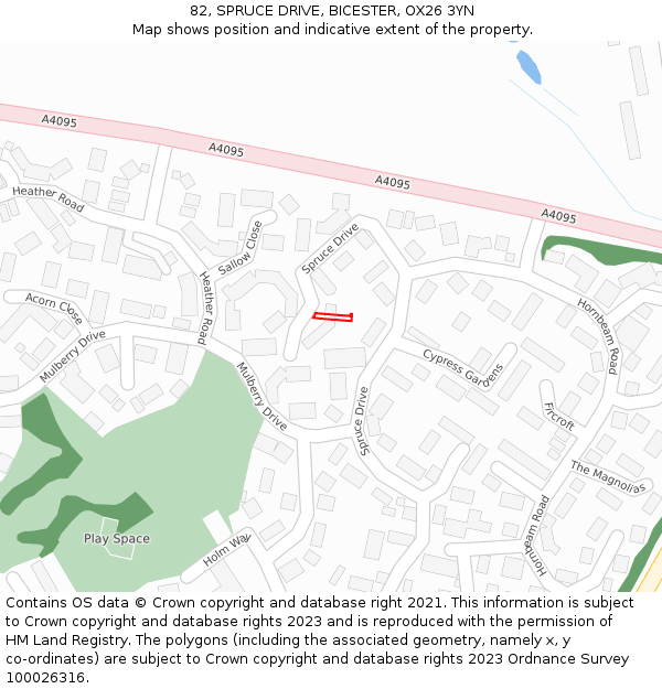 82, SPRUCE DRIVE, BICESTER, OX26 3YN: Location map and indicative extent of plot