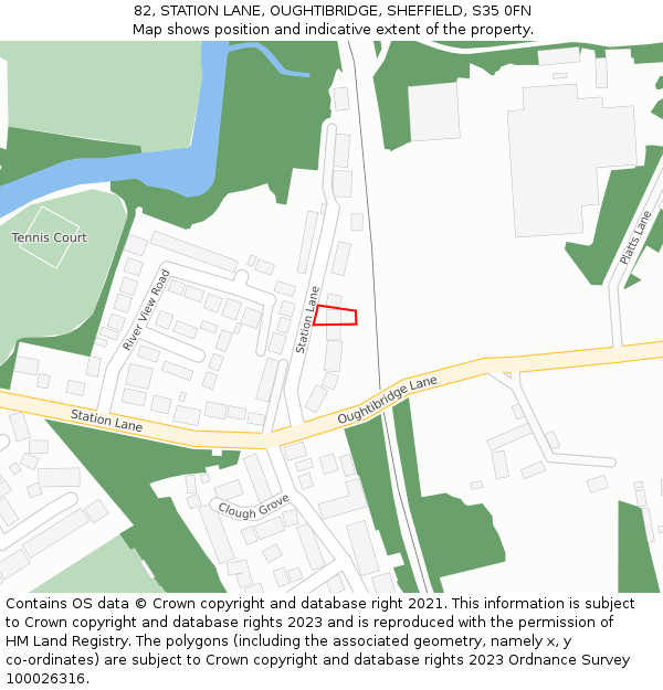 82, STATION LANE, OUGHTIBRIDGE, SHEFFIELD, S35 0FN: Location map and indicative extent of plot