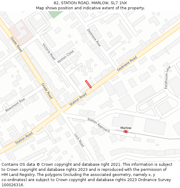 82, STATION ROAD, MARLOW, SL7 1NX: Location map and indicative extent of plot