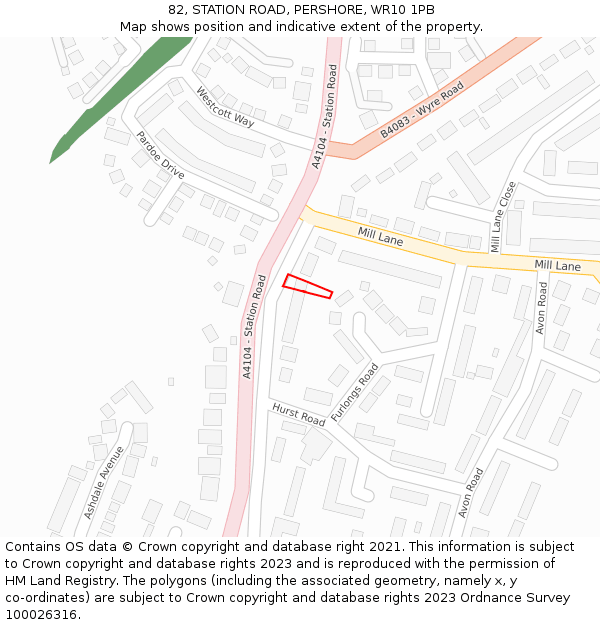 82, STATION ROAD, PERSHORE, WR10 1PB: Location map and indicative extent of plot