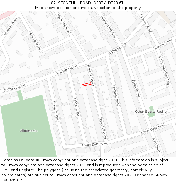 82, STONEHILL ROAD, DERBY, DE23 6TL: Location map and indicative extent of plot