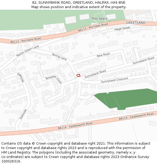 82, SUNNYBANK ROAD, GREETLAND, HALIFAX, HX4 8NE: Location map and indicative extent of plot