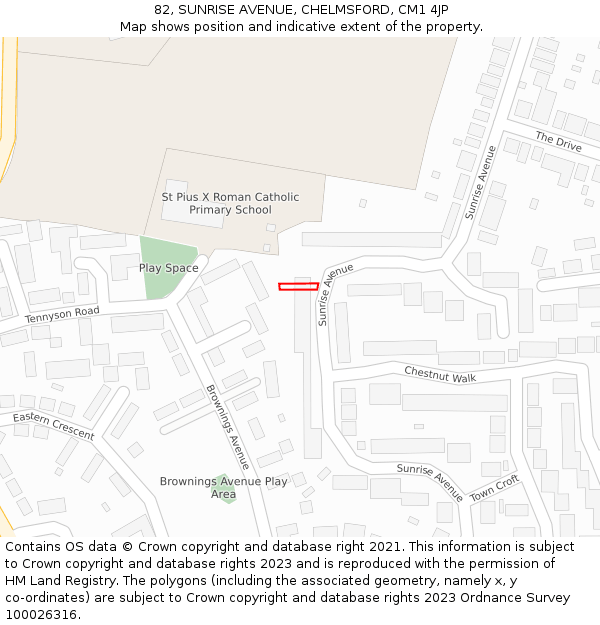 82, SUNRISE AVENUE, CHELMSFORD, CM1 4JP: Location map and indicative extent of plot