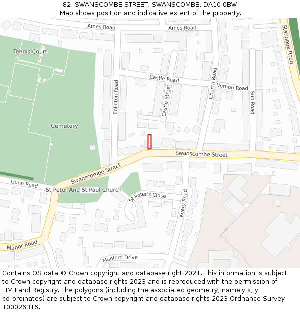 82, SWANSCOMBE STREET, SWANSCOMBE, DA10 0BW: Location map and indicative extent of plot