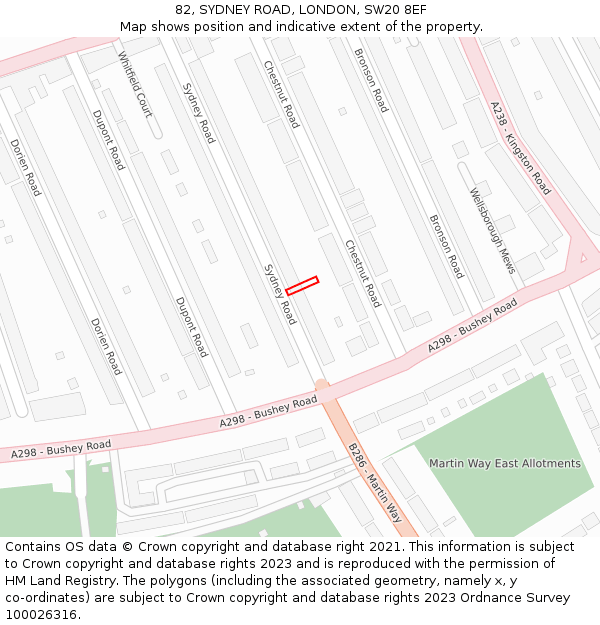 82, SYDNEY ROAD, LONDON, SW20 8EF: Location map and indicative extent of plot