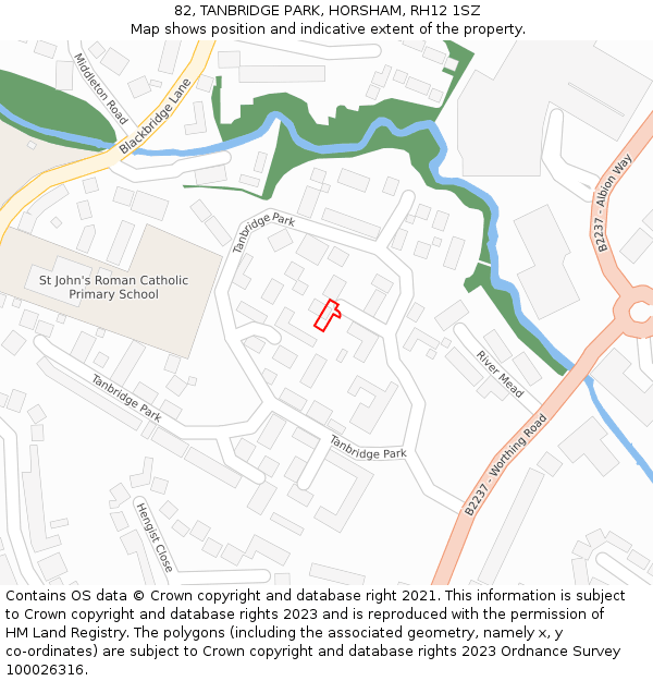 82, TANBRIDGE PARK, HORSHAM, RH12 1SZ: Location map and indicative extent of plot