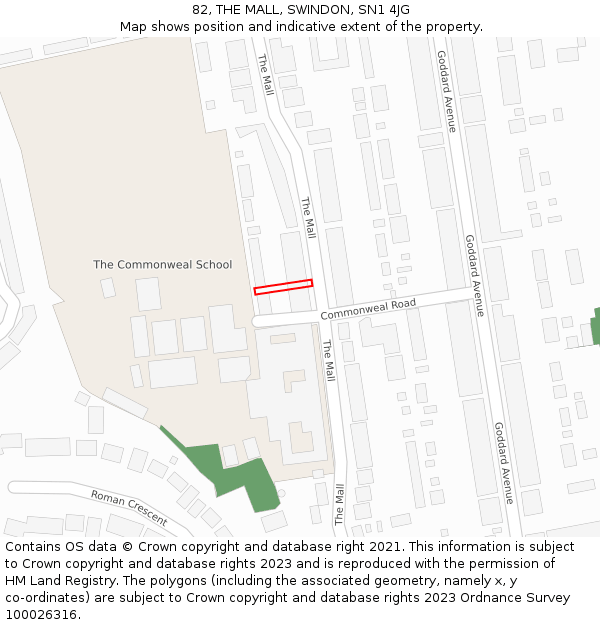 82, THE MALL, SWINDON, SN1 4JG: Location map and indicative extent of plot