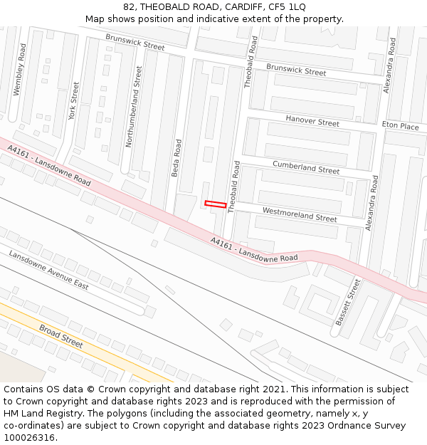 82, THEOBALD ROAD, CARDIFF, CF5 1LQ: Location map and indicative extent of plot