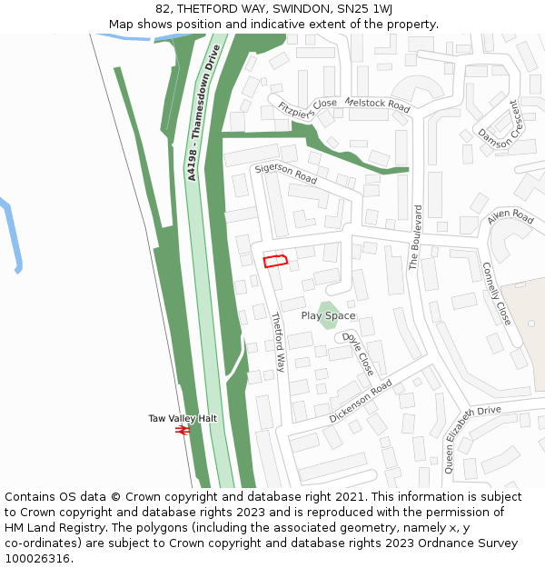 82, THETFORD WAY, SWINDON, SN25 1WJ: Location map and indicative extent of plot