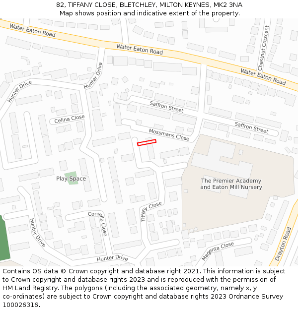 82, TIFFANY CLOSE, BLETCHLEY, MILTON KEYNES, MK2 3NA: Location map and indicative extent of plot