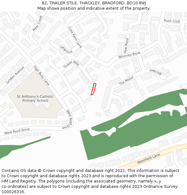 82, TINKLER STILE, THACKLEY, BRADFORD, BD10 8WJ: Location map and indicative extent of plot