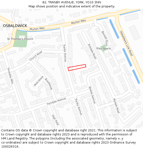 82, TRANBY AVENUE, YORK, YO10 3NN: Location map and indicative extent of plot