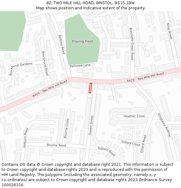 82, TWO MILE HILL ROAD, BRISTOL, BS15 1BW: Location map and indicative extent of plot