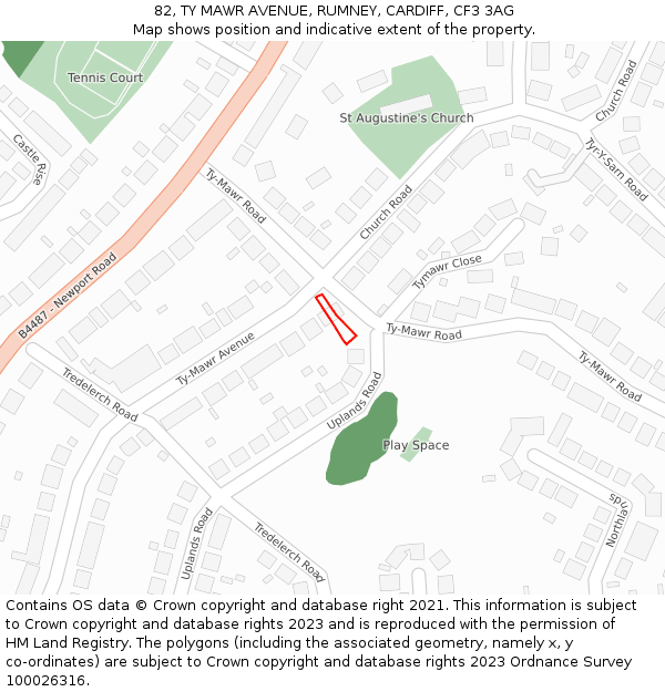 82, TY MAWR AVENUE, RUMNEY, CARDIFF, CF3 3AG: Location map and indicative extent of plot